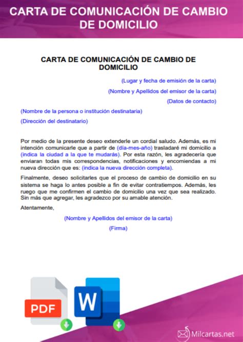 Carta De Comunicación De Cambio De Domicilio Gratis