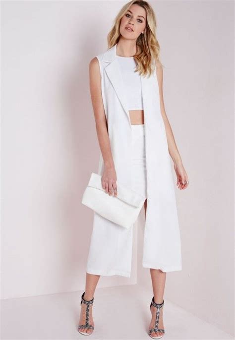 Missguided Sleeveless Maxi Duster Coat White Fashion Sleeveless Jackets For Women T Shirt Top