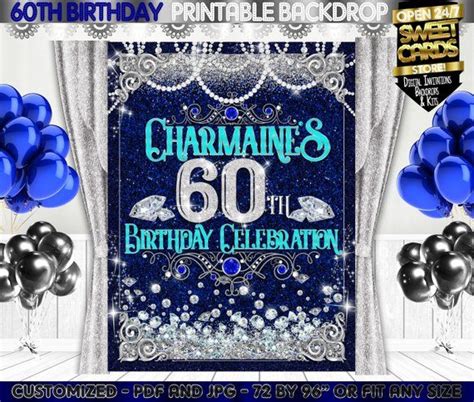 60th Birthday Party Backdrop 60th Anniversary Diamonds Backdrop Blue