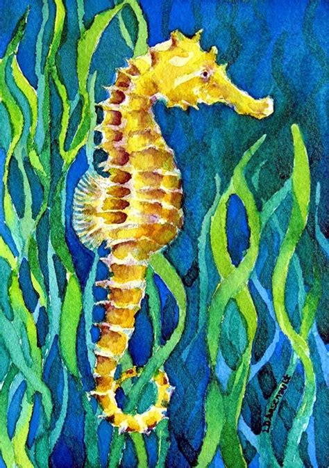 Deep Seahorse Ii By Lorraine Arsenault Watercolor ~ 7 X 5 Seahorse