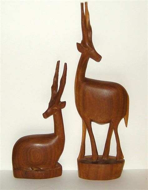 Kenya Wood Hand Carved Sculptures Two Gazelles Besmo