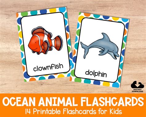 Ocean Animals Flashcards For Kids And Esl Beginners Etsy
