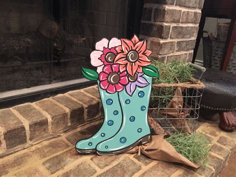 Boots with Flowers DIY, Unfinished Wood Cutout, Paint by Line | Painting wooden letters, Wood ...