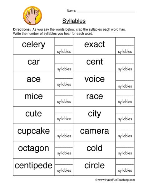 How many syllables are in and. Syllable Worksheets - Have Fun Teaching