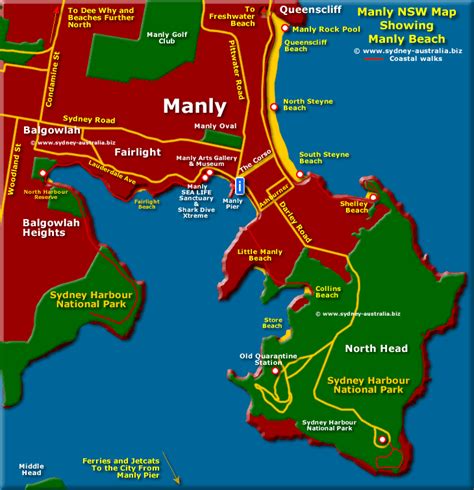 Most buildings are three story blocks of flats and most were built before 1940. Manly Beach Map and Sydney Australia Maps