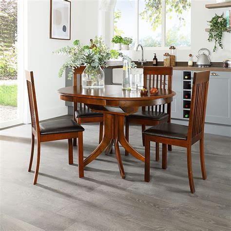 Hudson Round Extending Dining Table And 4 Oxford Chairs Dark Solid