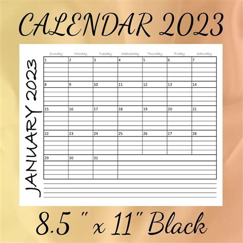2023 Lined Monthly Calendars Blank Calendar 2023 85x11 Etsy