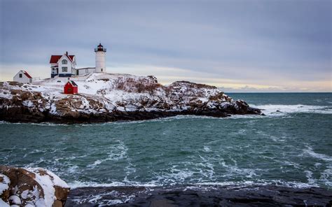 Sea Snow Winter Coast House Lighthouse Wallpaper Travel And