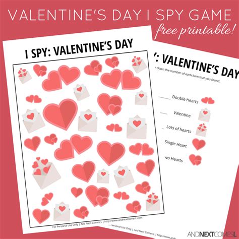 Valentines Day I Spy Game Free Printable For Kids And Next Comes L