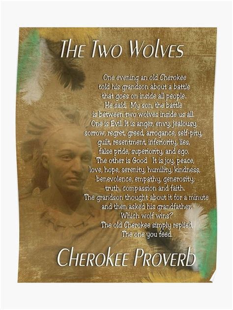 The Two Wolves Cherokee Proverb Poster For Sale By Irisangel