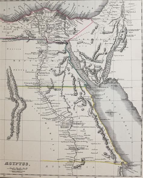 1857 Ancient Map Hand Coloured Aegyptus Egypt ~ Memphis Delta Nile