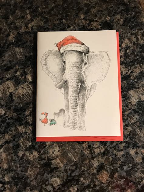 Santa Elephant Christmas Card Elephant Holiday Card Hand Etsy