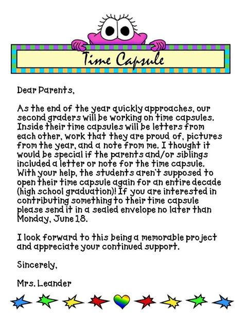 End Of Year Time Capsule Time Capsule Third Grade Classroom Letter