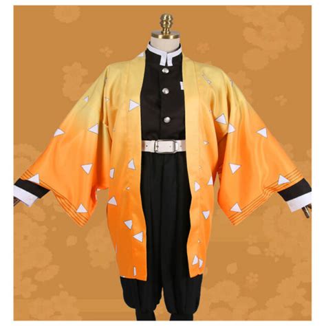 Anime Demon Slayer Kimetsu No Yaiba Agatsuma Zenitsu Costume Kimono