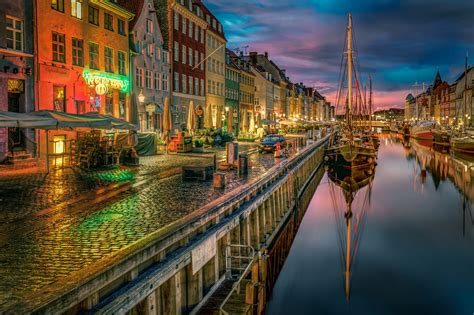 Denmark Houses Rivers Copenhagen Night Cities Copenhagen Denmark