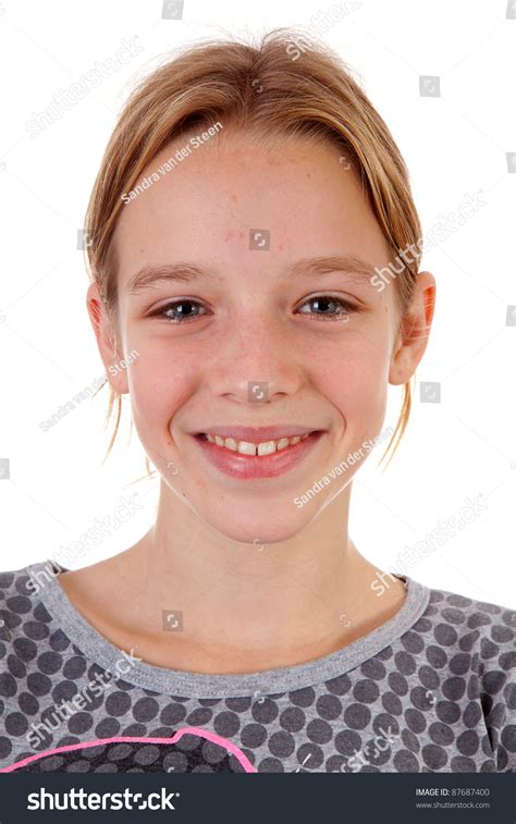 Portrait Of Teenage Girl With Pimples Over White