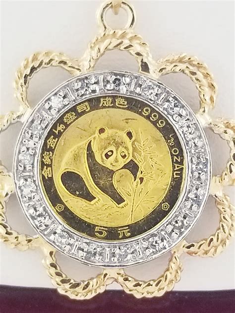 22k Yellow Gold Panda Coin Pendant With 14k Holder Etsy