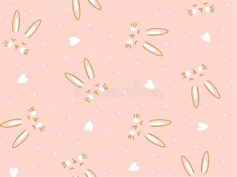 Vector Seamless Pink Background With Little Cute Bunny And Heart Stock