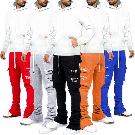 custom logo men stacked joggers with pocket streetwear men s sweatpants flare cargo stacked pant