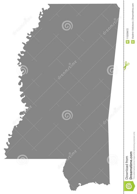 Mississippi Map State In The Southern United States Stock Vector