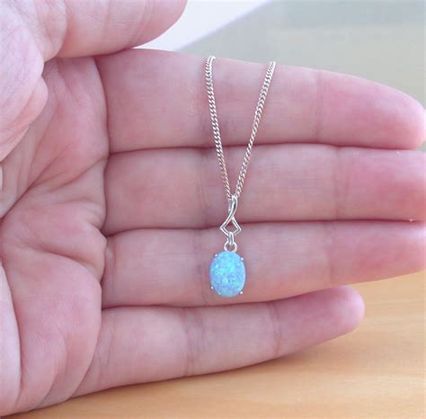 Sterling Silver Blue Opal Pendant Chain Blue Opal Necklace Uk