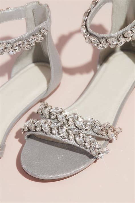 Jeweled Metallic Ankle Strap Flat Sandals David S Bridal Bridal