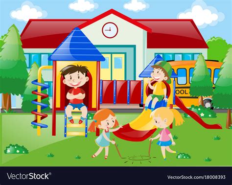 Students Playing At Playground In School Park Vector Image