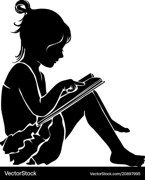 Silhouette Cute Little Girl Reading Book Vector Image