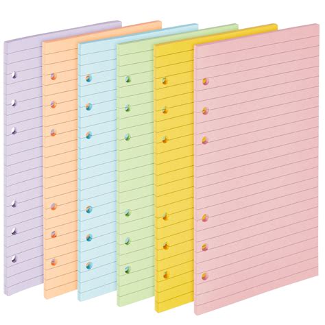 6 Pack Colored A6 Lined Binder Paper 240 Sheets480 Pages 6 Ring