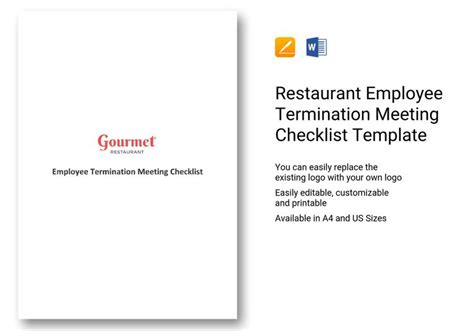 Restaurant Employee Termination Meeting Checklist Template In Ms Word