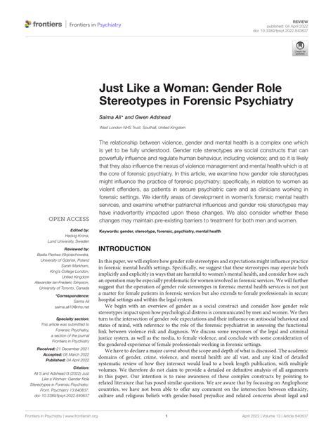 Pdf Just Like A Woman Gender Role Stereotypes In Forensic Psychiatry