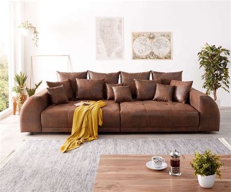 Big Sofa Violetta 310x135 Cm Braun Antik Optik Mit Kissen Möbel Sofas