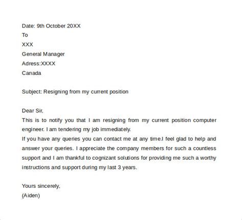 resignation letters  notice templates   ms word
