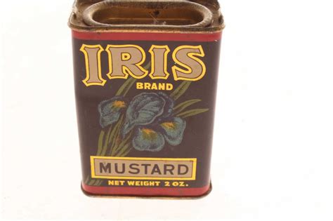 antique iris brand mustard spice tin can haas baruch and co los angeles california antique mystique