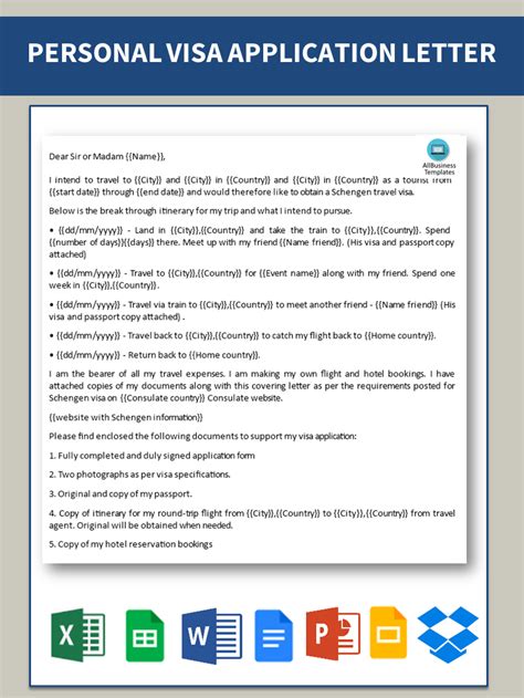 Visa Application Cover Letter Gratis