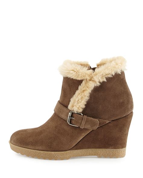 Lyst Aquatalia Carlotta Faux Fur Lined Suede Wedge Ankle Boot In Brown
