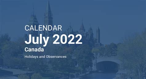 July 2022 Calendar Canada