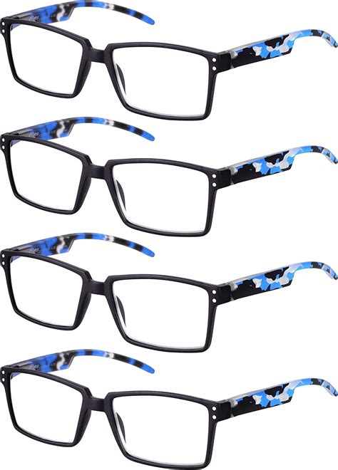 Tboc Reading Glasses Eyeglasses Eyewear Pack 4 Units Black Frame Blue Camouflage Temples 2