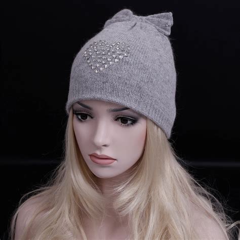Autumn Winter Thick Wool Hat Diamond Hat Lovely Bowknot Skullies Beanies Caps Fashion Women Snow
