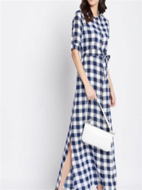 Buy Uptownie Lite Blue Checked Crepe Button Down Shirt Maxi Dress