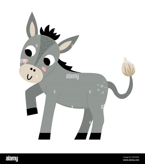 Vector Donkey Icon Cute Cartoon Burro Illustration For Kids Farm