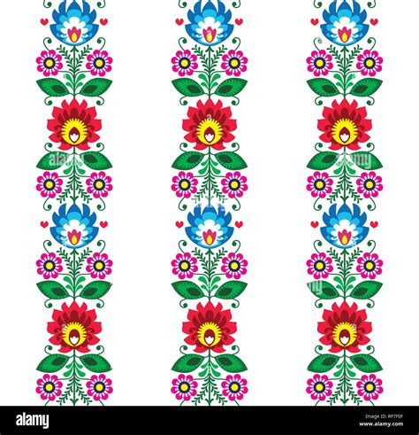 Floral Seamless Folk Art Vector Pattern Polish Traditional Design