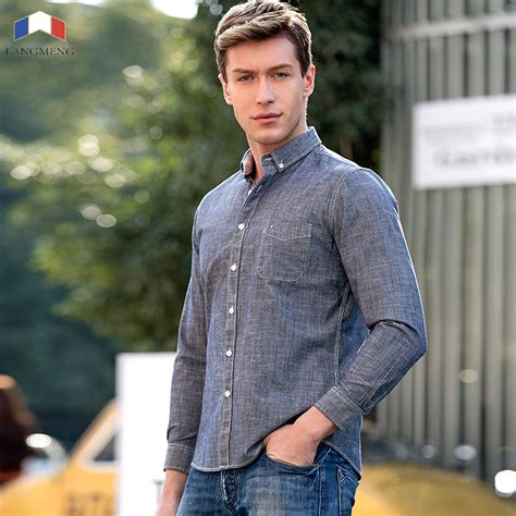 Langmeng 2017 New Arrival Casual Shirts Men Spring Autumn Solid Color