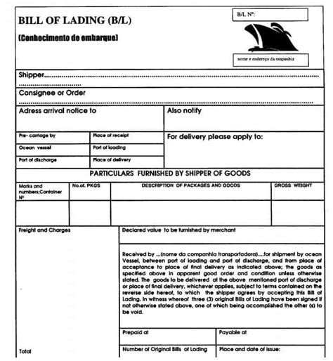Free Bill Of Lading Template Word Excel Formats