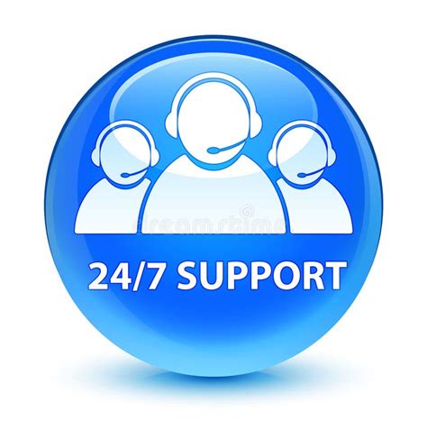 247 Support Customer Care Team Icon Glassy Cyan Blue Round Bu Stock