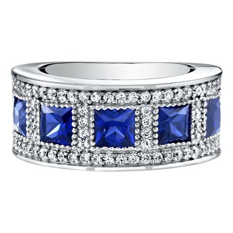 Sterling Silver Princess Cut Created Sapphire Anniversary Ring 2 Carats