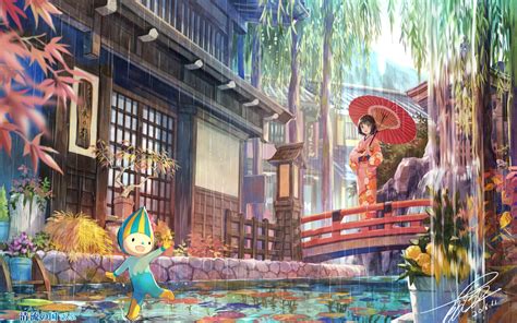 Feel free to share with your friends and family. Download 2560x1600 Anime Girl, Kimono, Traditional Japanese House, Water, Raining Wallpapers for ...