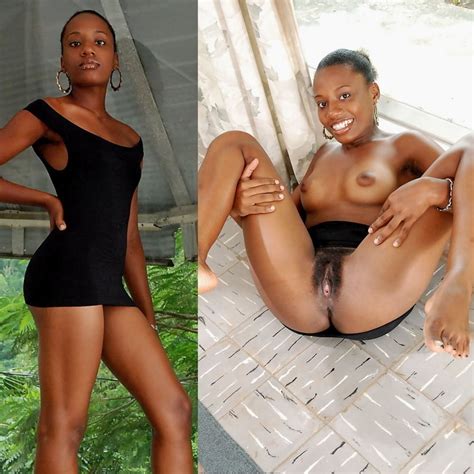 Ebony Black Dressed Undressed Before After Clothed Naked Photos