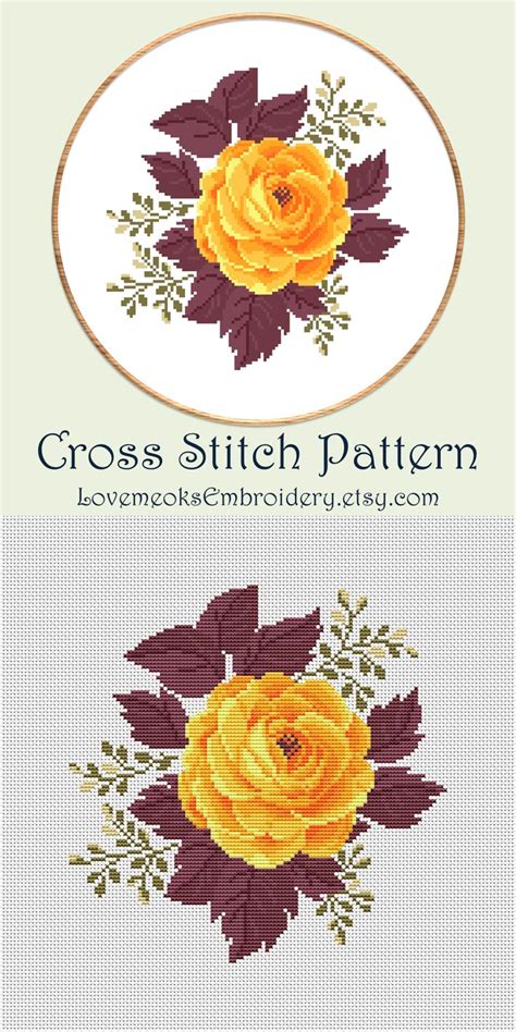Cross Stitch Pattern With Yellow Roses And Leaves On The Bottom In Two