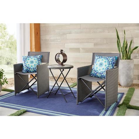 The set includes 2 fully welded bistro chairs and one 24 in. Hampton Bay Montrose 3-Piece Grey Folding Wave Outdoor ...